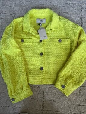 NWT Women’s Neon Yellow Bouclé Jacket Sz 38 with Silver Buttons